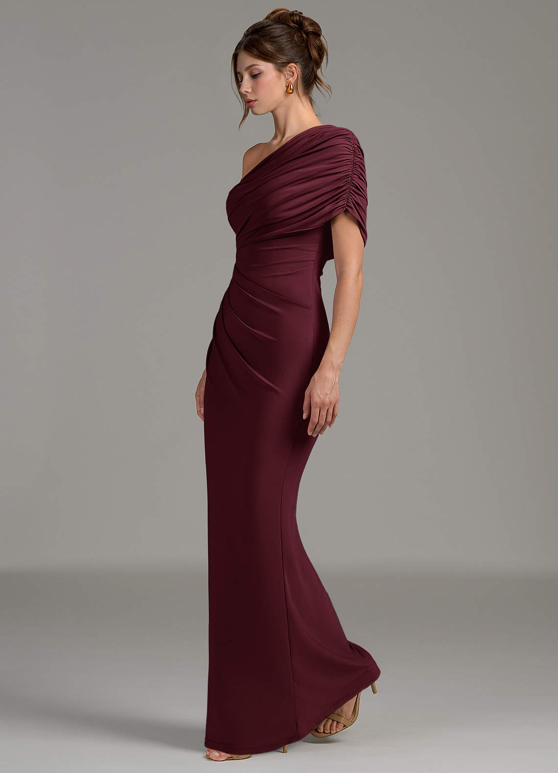 essence bridesmaid dresses Azazie Sheath One-Shoulder Floor-Length Premium Stretch Jersey Bridesmaid Dresses