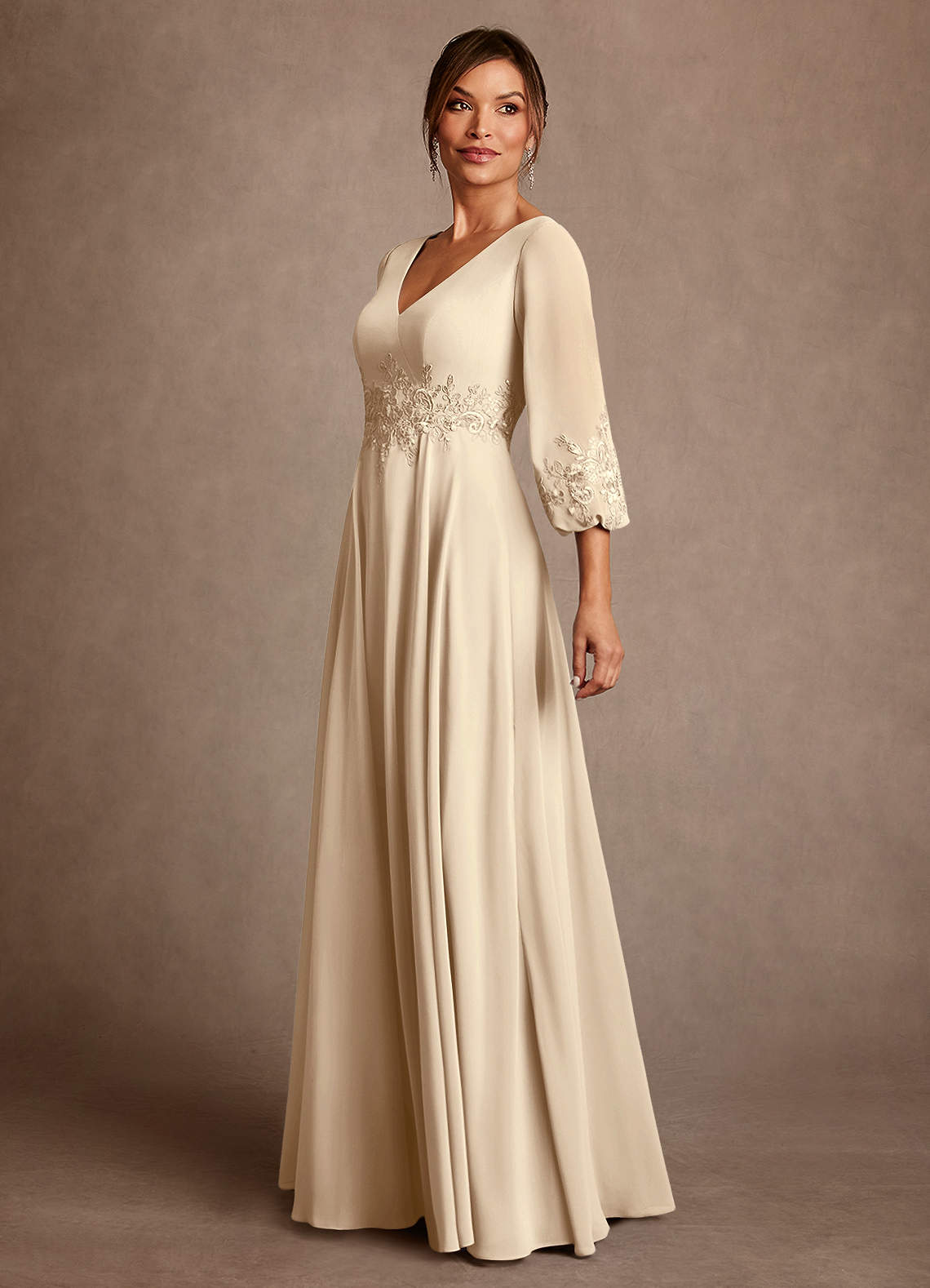 Azazie Yorba Mother of the Bride Dresses Champagne A-Line Lace Chiffon Dress image3
