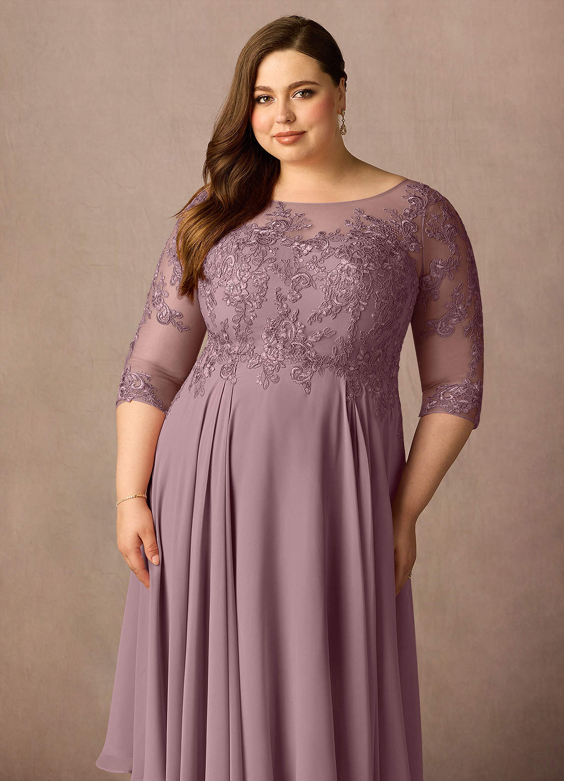 Azazie Marge Mother of the Bride Dresses Dusty Rose A-Line Scoop Lace Chiffon Dress image10