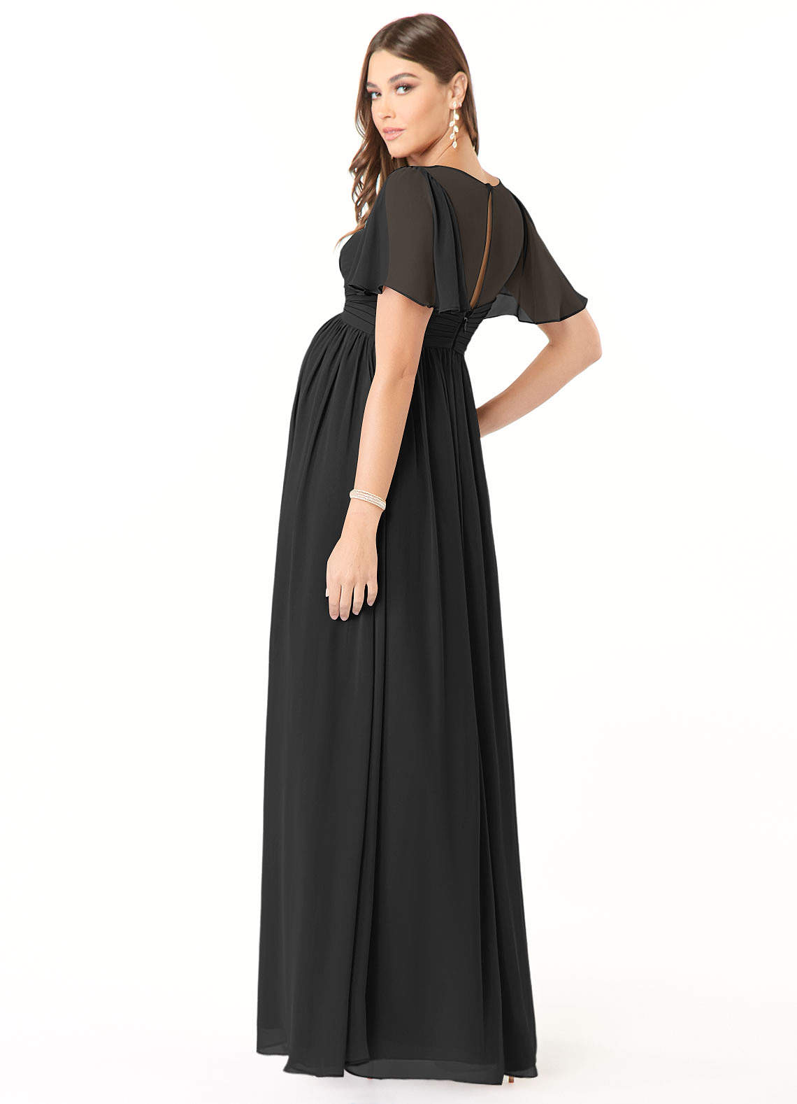 Azazie Verna Maternity Bridesmaid Dresses A-Line V-Neck Ruched Chiffon Floor-Length Dress image3