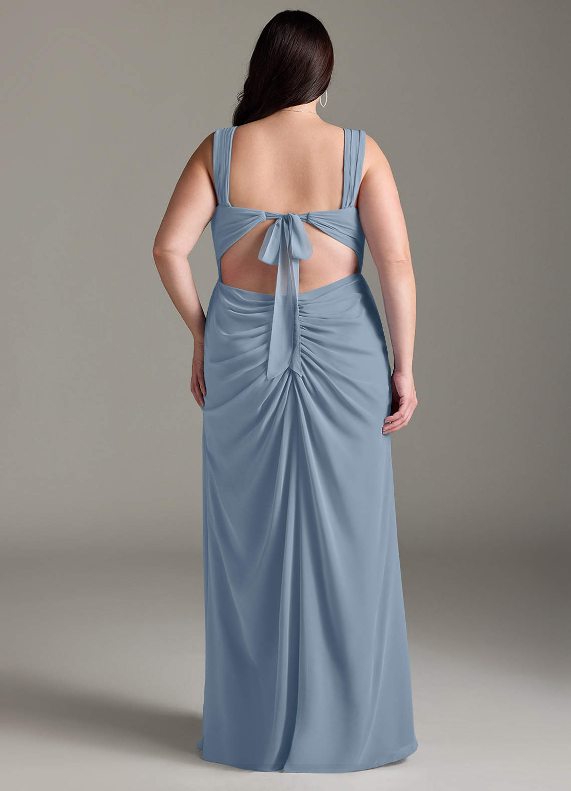 Azazie Jesaphine Bridesmaid Dresses Dusty Blue Sheath Bow Chiffon Dress image8