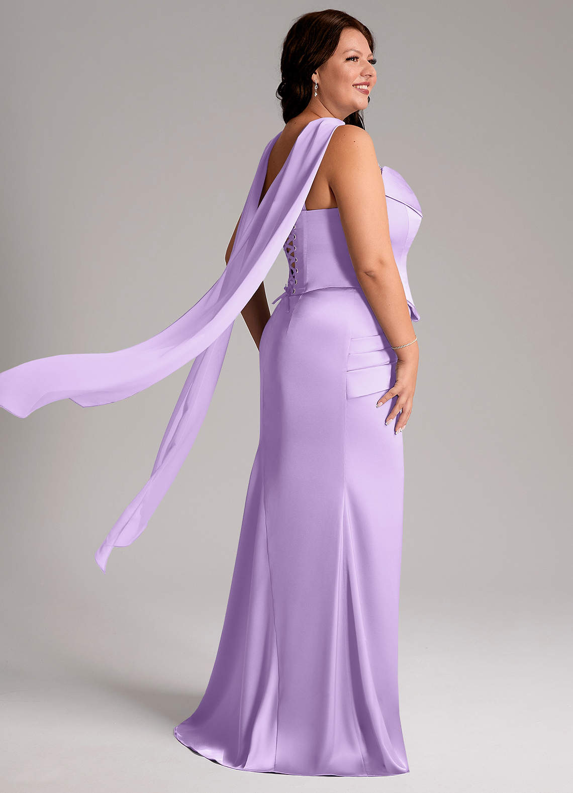 Azazie Sorrel Bridesmaid Dresses Lilac Mermaid Strapless Stretch Satin Convertible Dress image7
