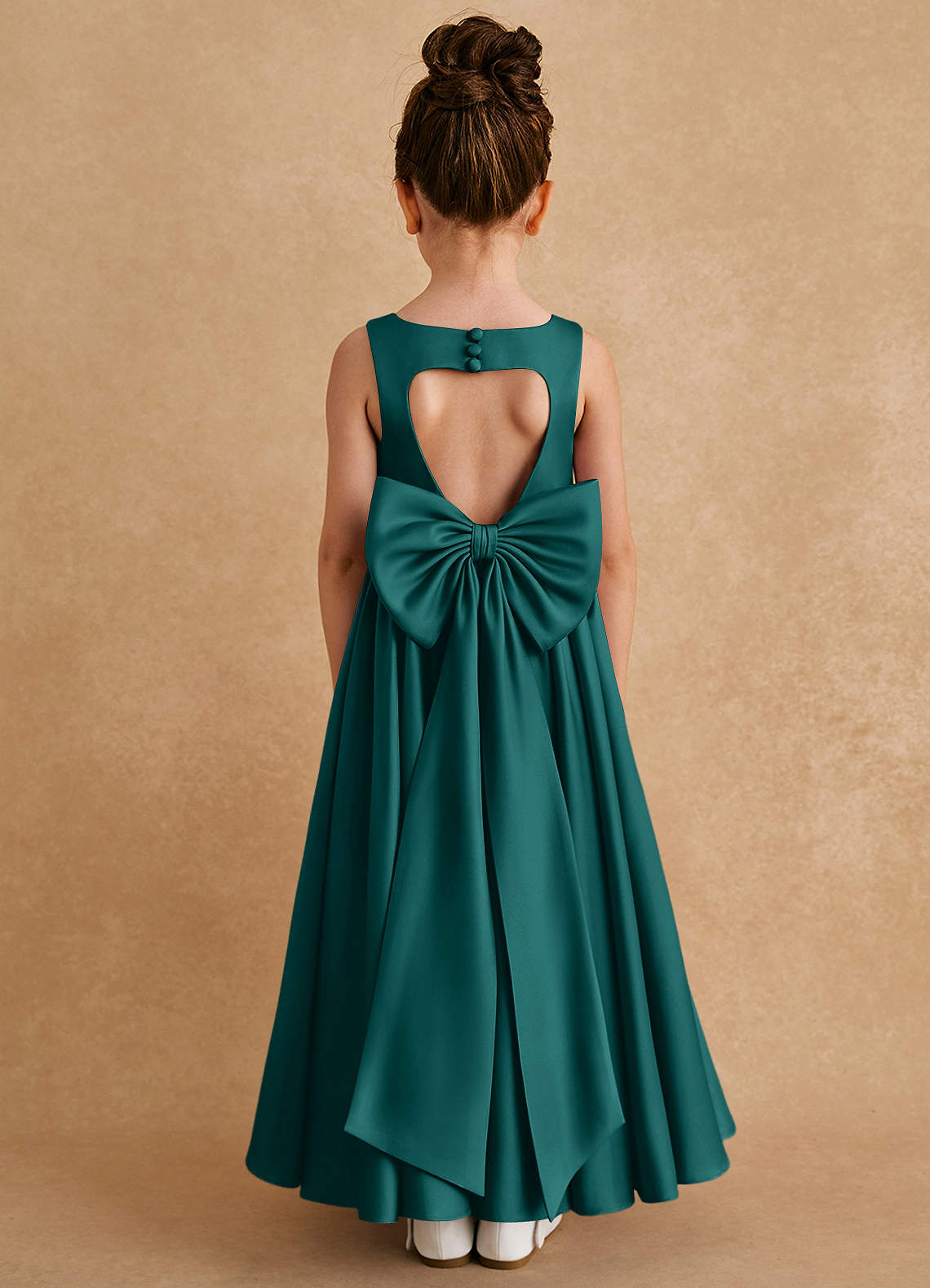 Azazie Bettie Flower Girl Dresses Peacock A-Line Bow Matte Satin Dress image1