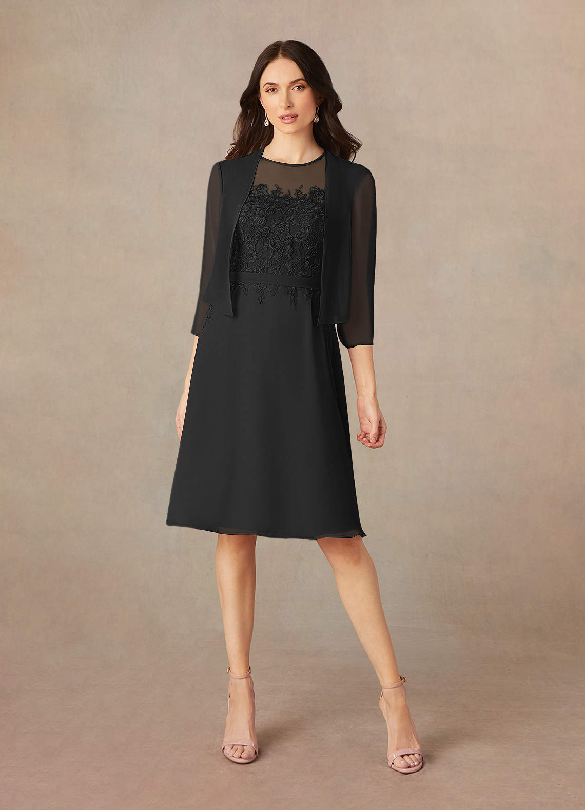 Azazie Klaus Mother of the Bride Dresses Black A-Line Scoop Sequins Chiffon Dress image1