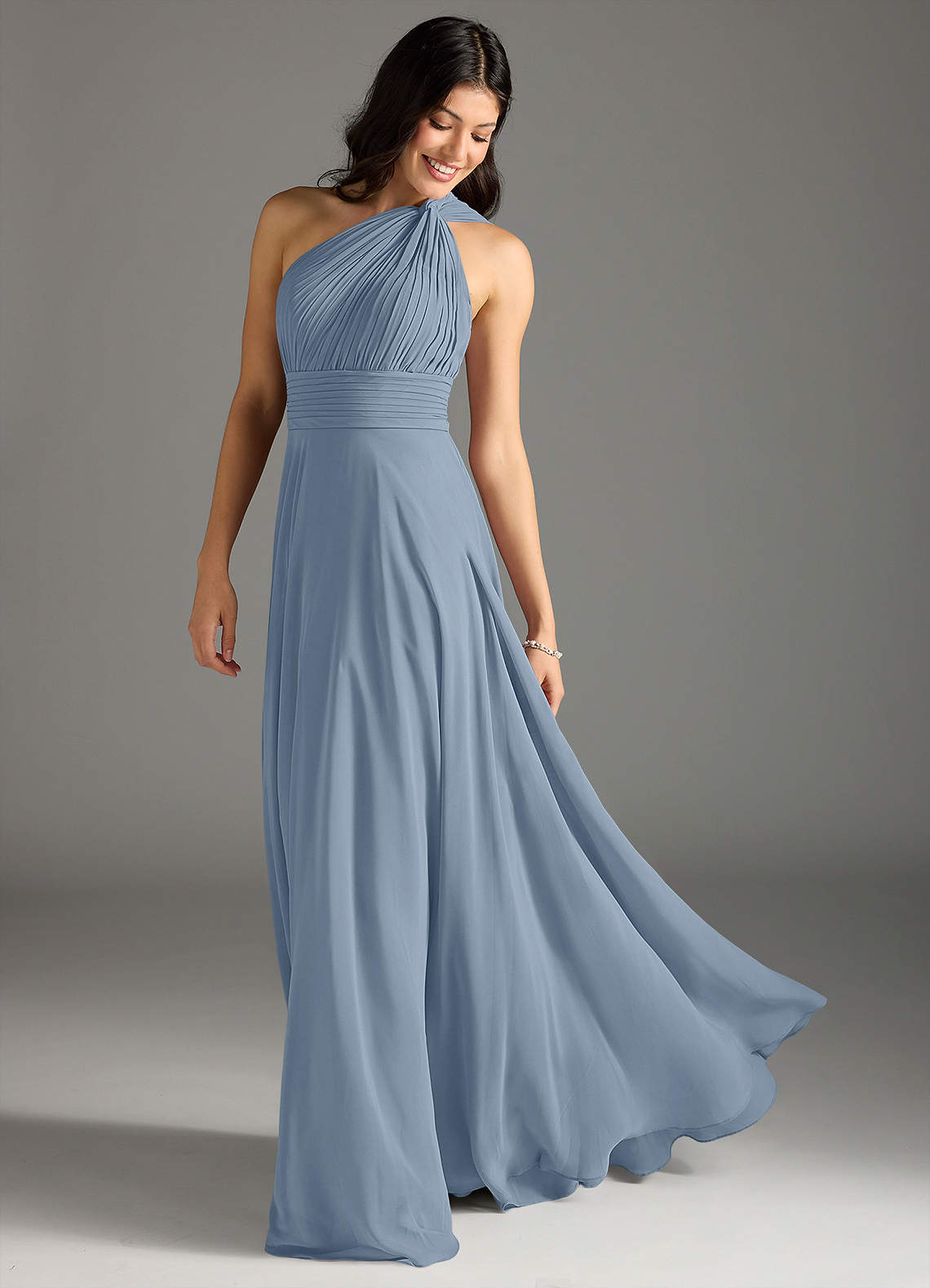 Azazie One Shoulder Dress deals Dusty Blue Dallas Bridesmaid Floor Length Gown