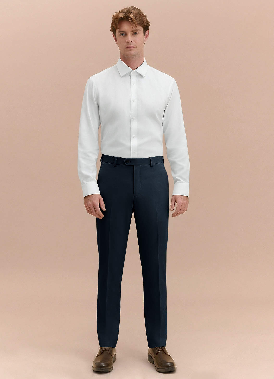 front Vincent Navy Blue Structured High Stretch Dress Pants