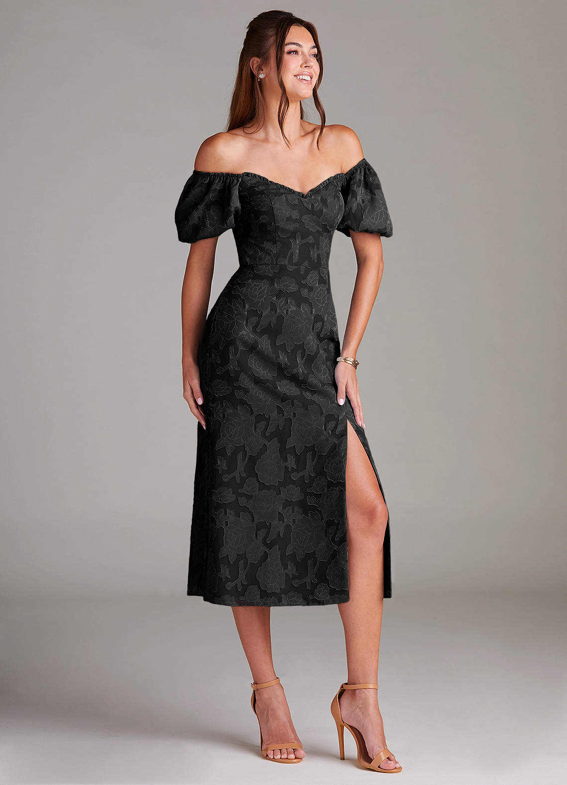 green emerald velvet dress 3/4 Sleeves Midi Knee Length Dress 8526 Xs / Navy