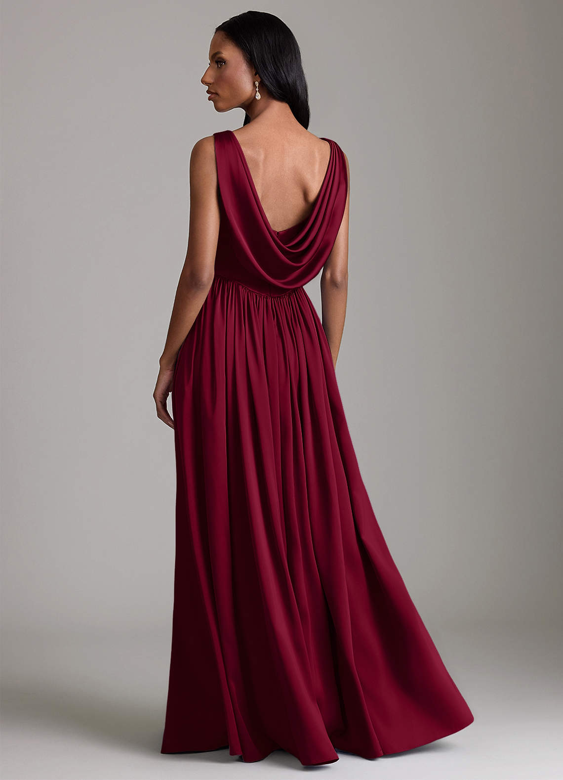Azazie Novi Bridesmaid Dresses Burgundy A-Line with Pockets Stretch Satin Dress image1