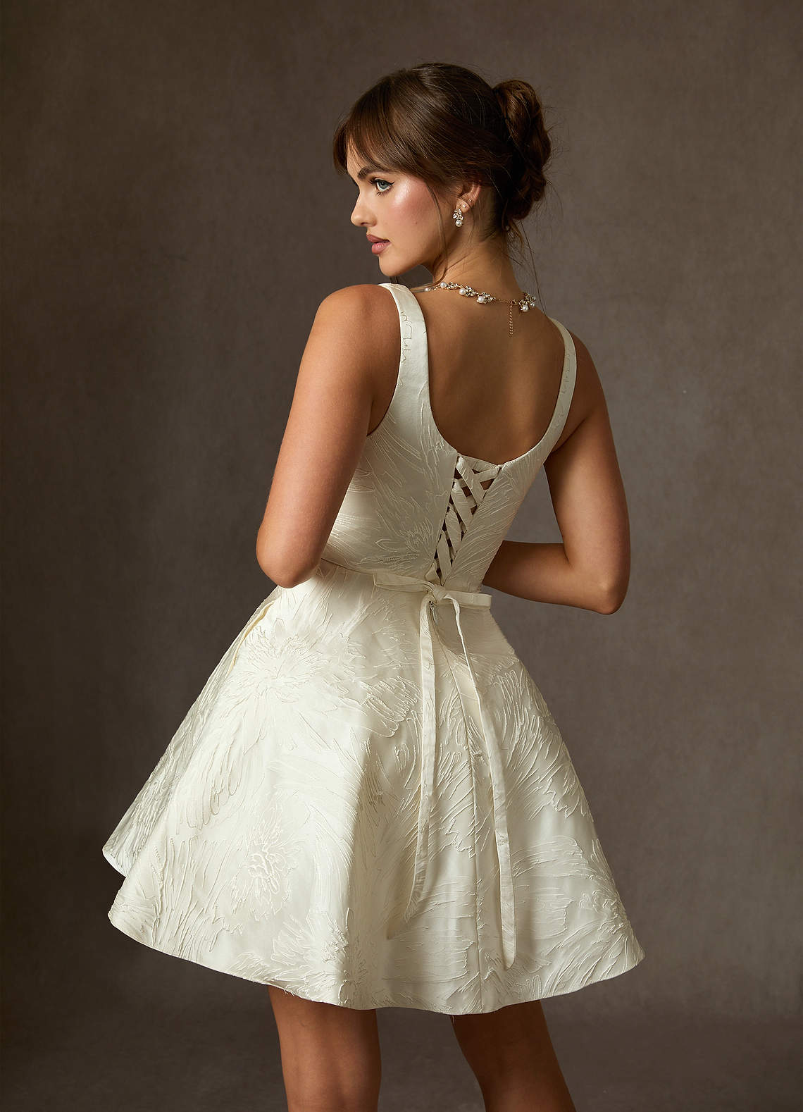 Azazie Regina Wedding Dresses Antique White A-Line with Pockets Floral Jacquard Dress image1