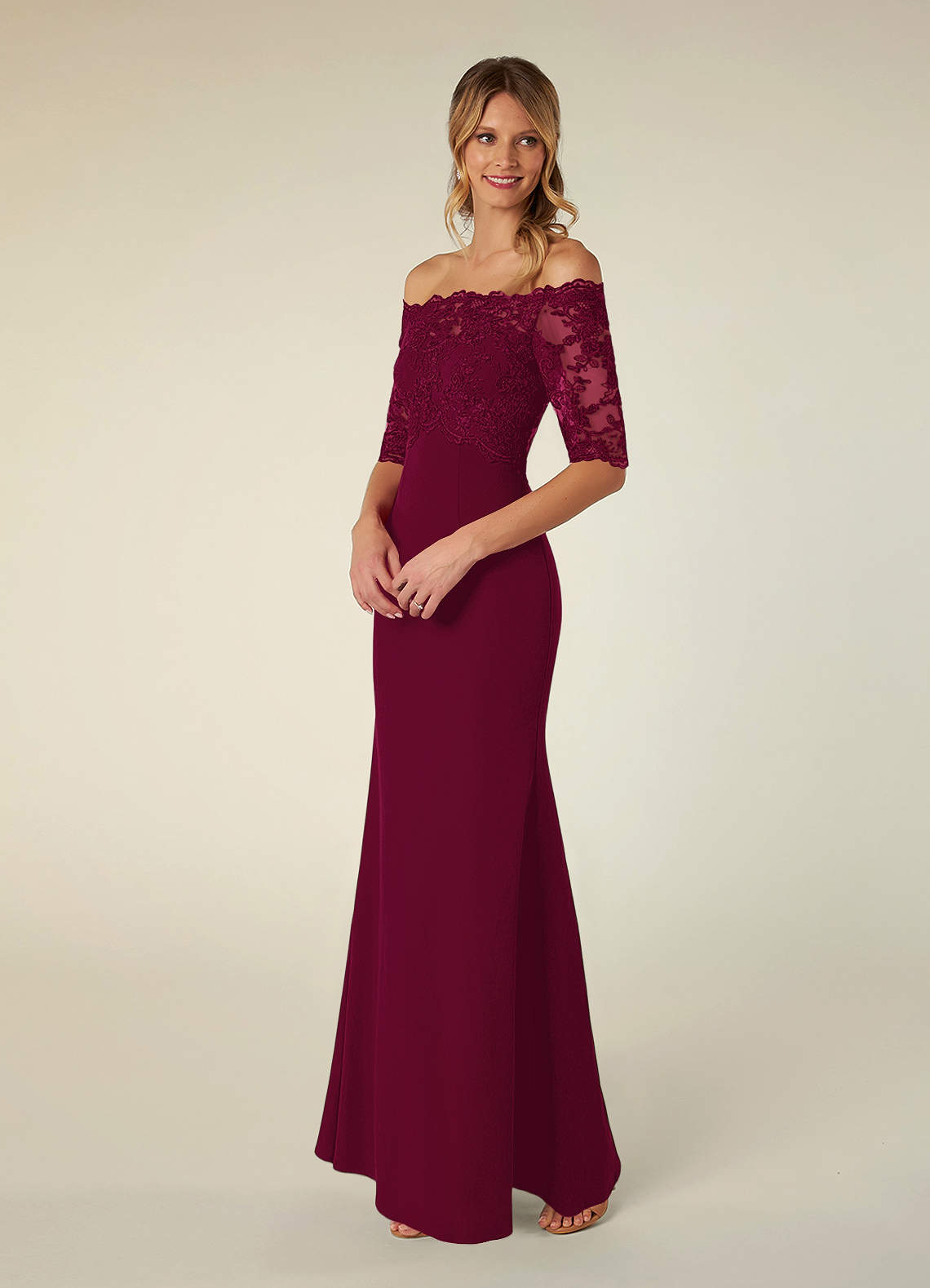 chinese dress ladies Burgundy Lace Top Maxi Dress with Side Slit main image 1