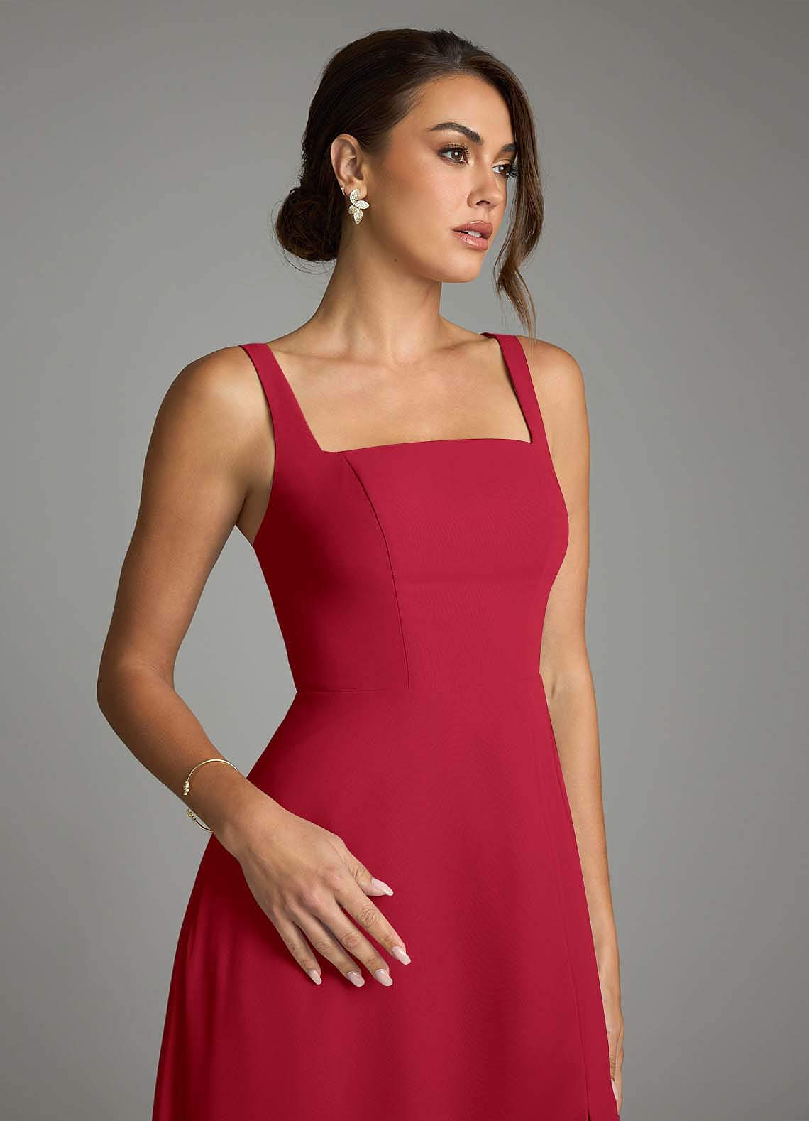 Azazie Debra Bridesmaid Dresses Scarlet A-Line with Pockets Chiffon Convertible Dress image2