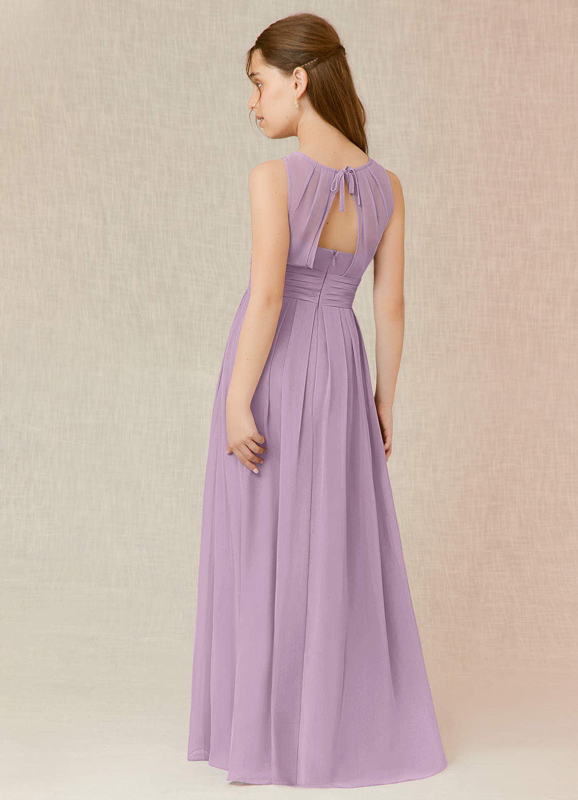 Azazie Bibiane Junior Vestido Glicínia de Chiffon de Linha A com Plissado image4