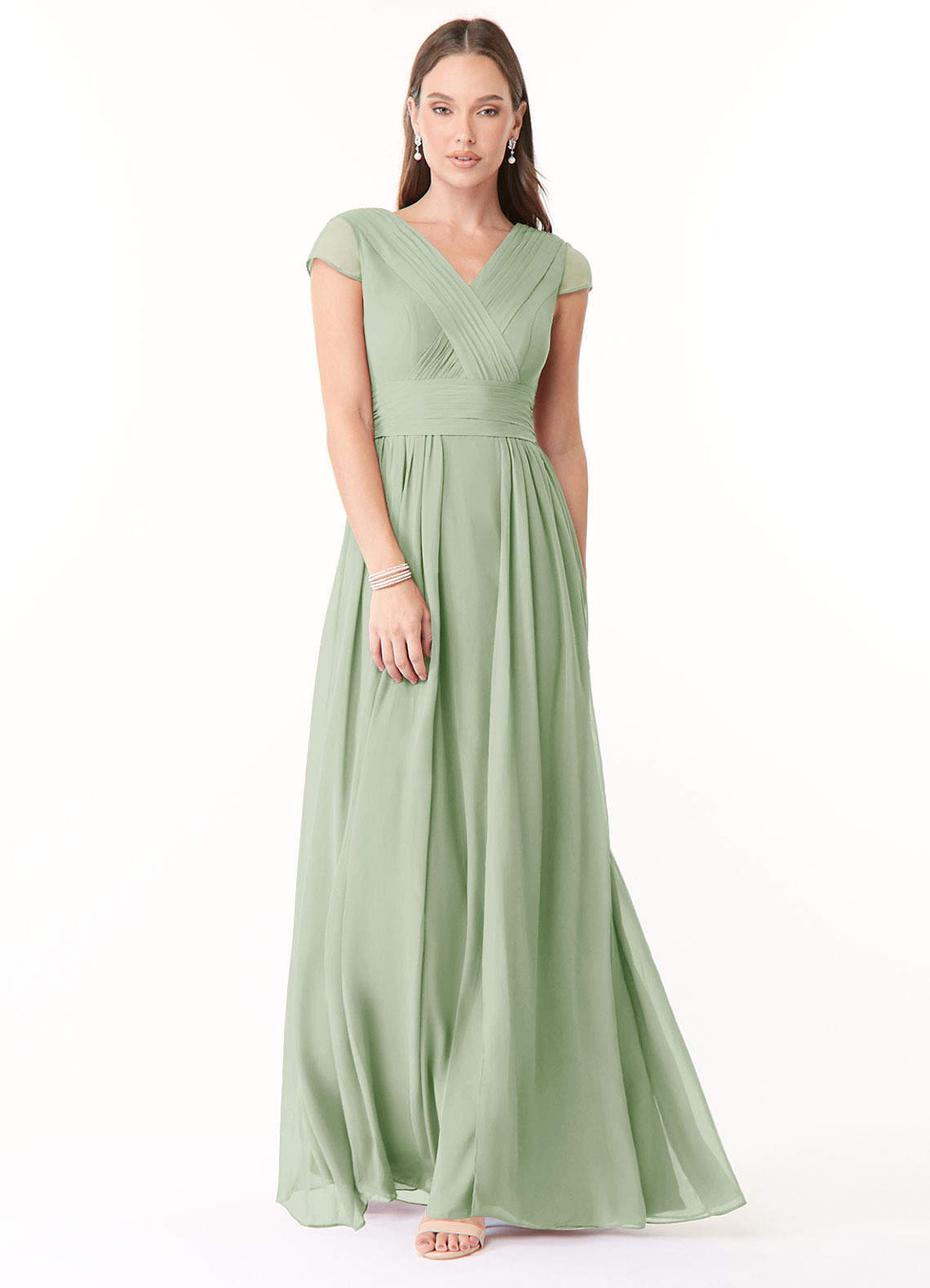 Azazie Organa Bridesmaid Dresses Dusty Sage A-Line Pleated Chiffon Dress image1