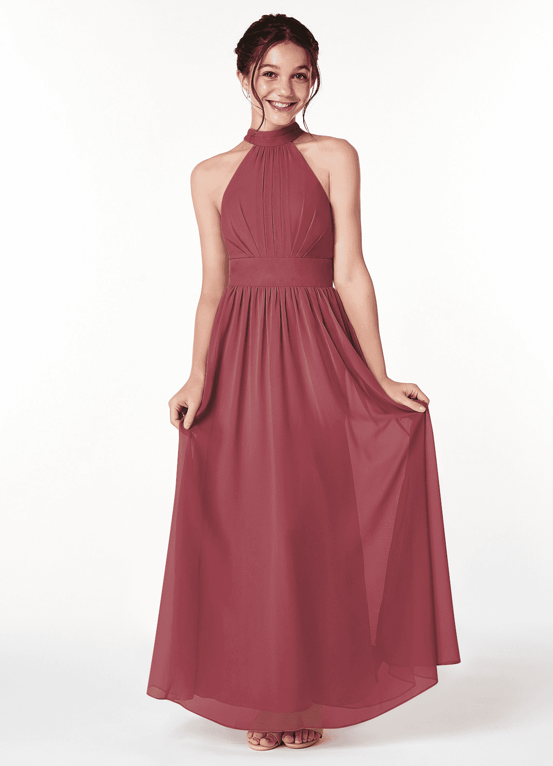 Azazie Iman Junior Merlot A-Line Pleated Chiffon Dress image1