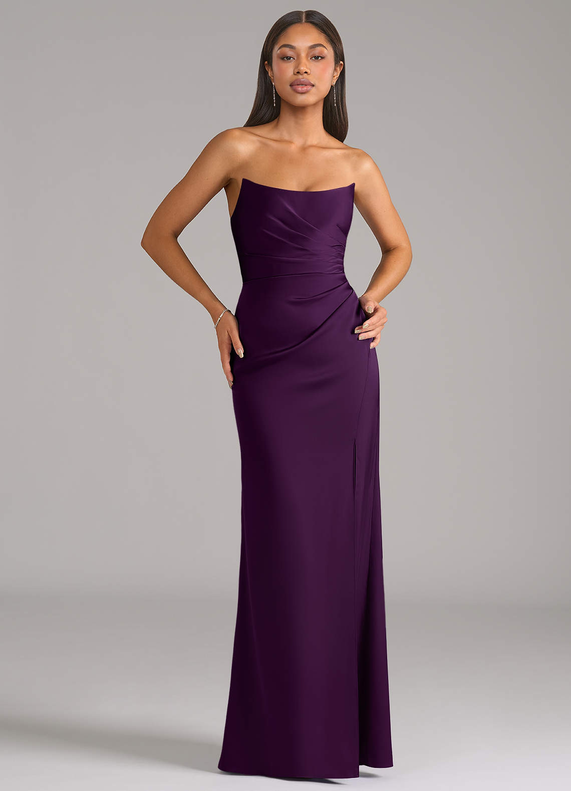 Azazie Marla Bridesmaid Dresses Grape Sheath Strapless Stretch Satin Convertible Dress image1
