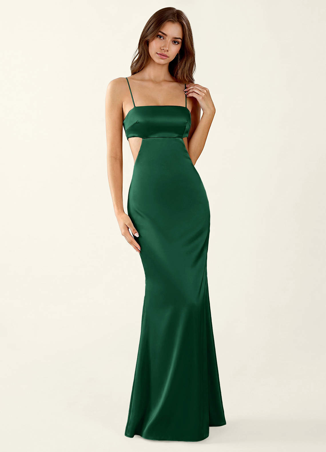 Mariannella Emerald Green Open Back Satin Vacation Dress