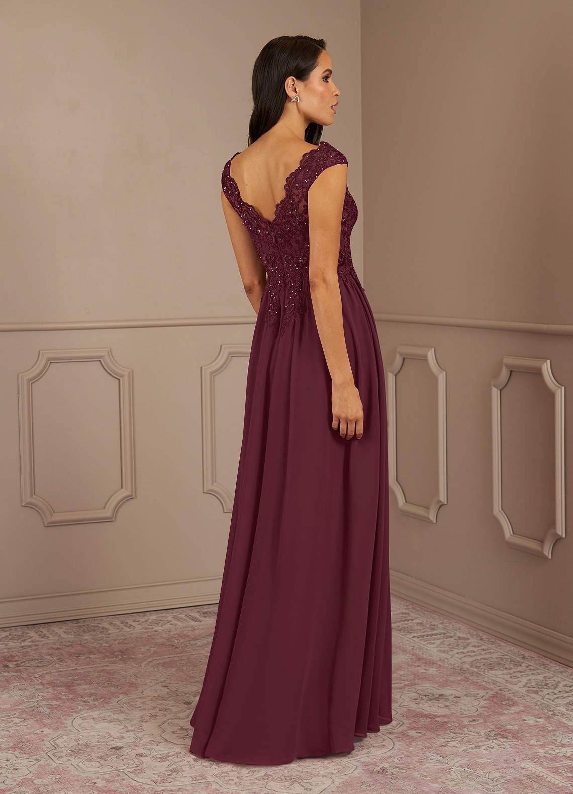 Azazie Amethyst Mother of the Bride Dresses A-Line V-Neck Sequins Chiffon Floor-Length Dress image1