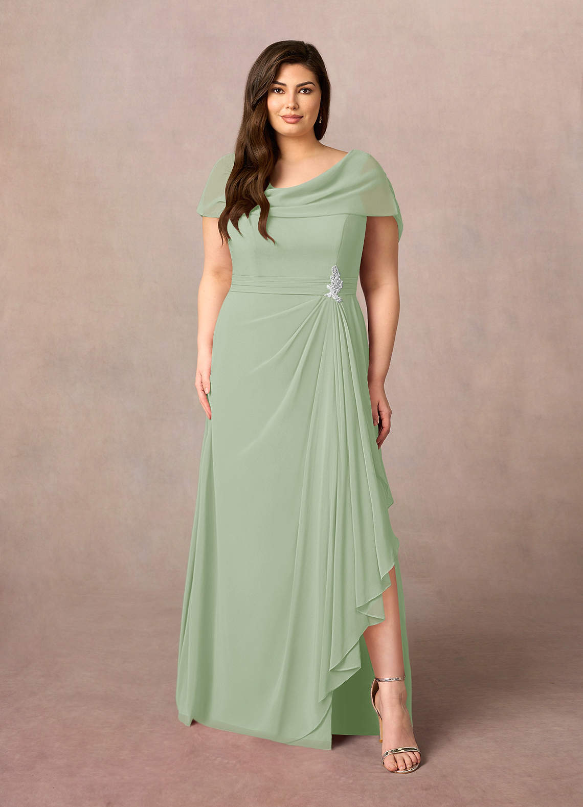 Azazie Mary Mother of the Bride Dresses Dusty Sage A-Line Side Slit Chiffon Dress image5