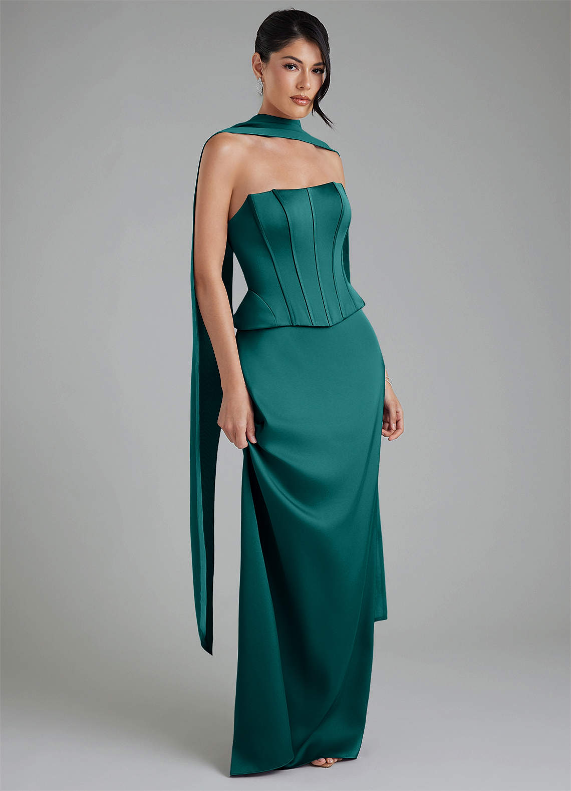 Azazie River Peacock Stretch Satin Bridesmaid Dresses