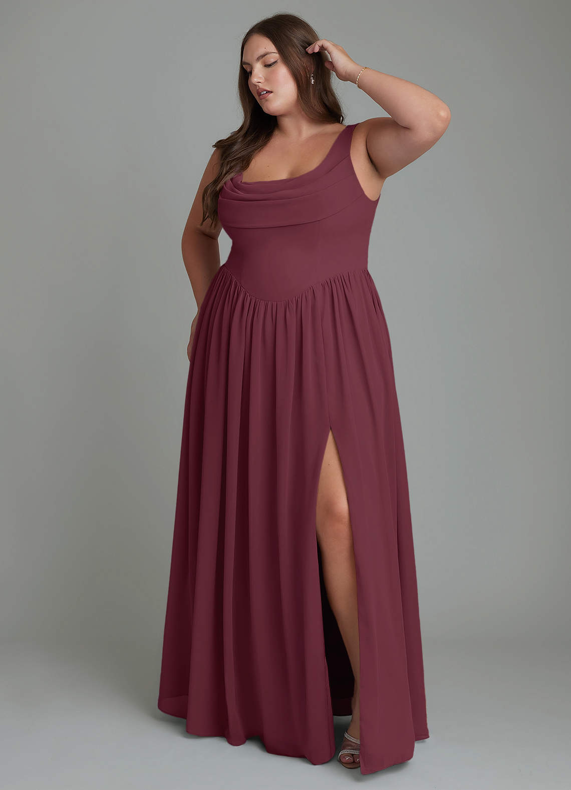 Azazie Novi Bridesmaid Dresses Cabernet A-Line Pleated Chiffon Dress image8