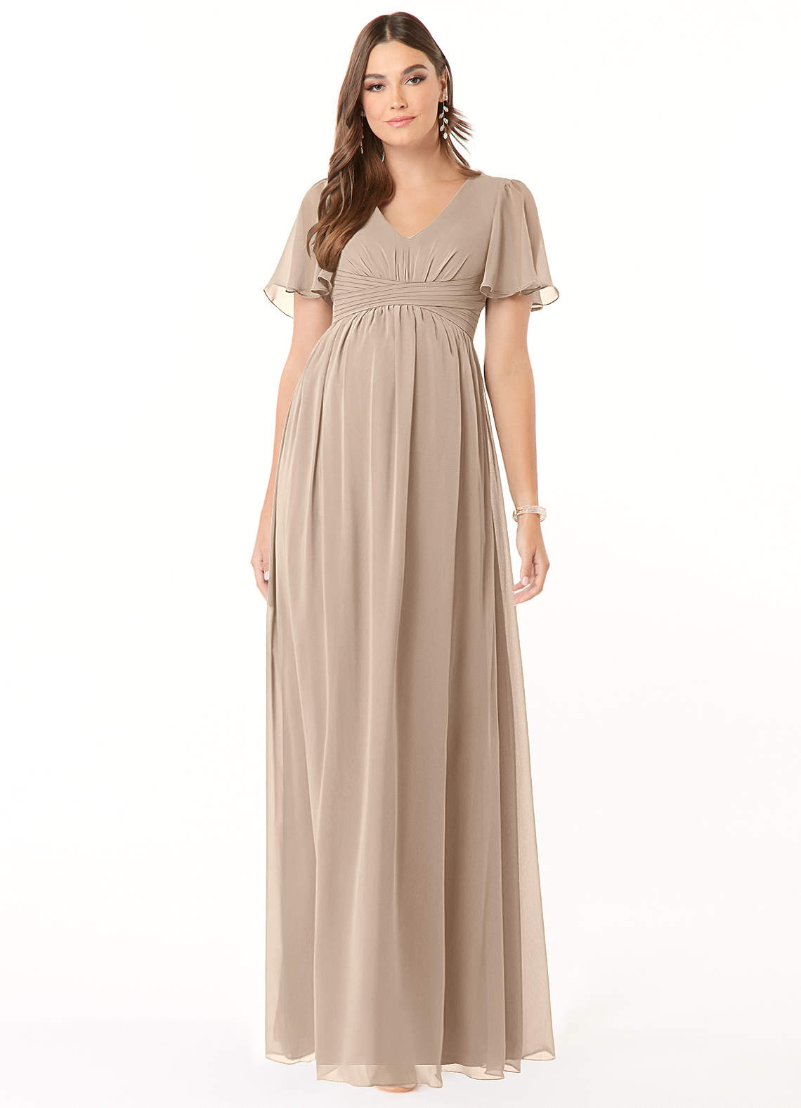 Azazie Verna Vestidos de dama de honra para maternidade Vestido Linha A Ruched Comprimento do chão Chiffon image1