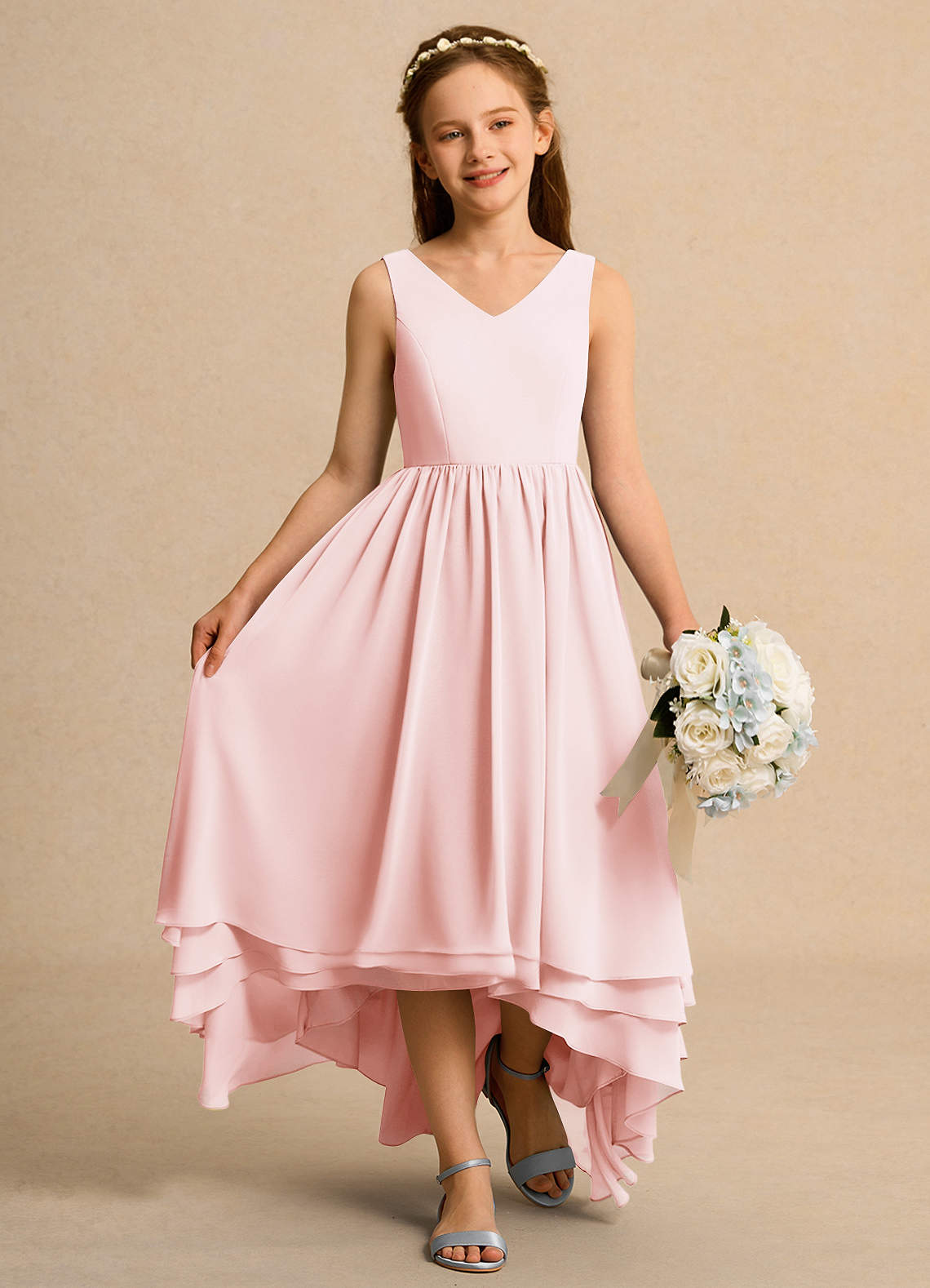 Azazie Kitten Junior Formal Flower Girl Dresses Blushing Pink A-Line Chiffon Dress image3