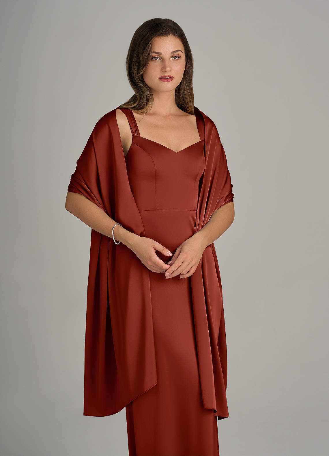 front Azazie Matching Color Stretch Satin Shawl