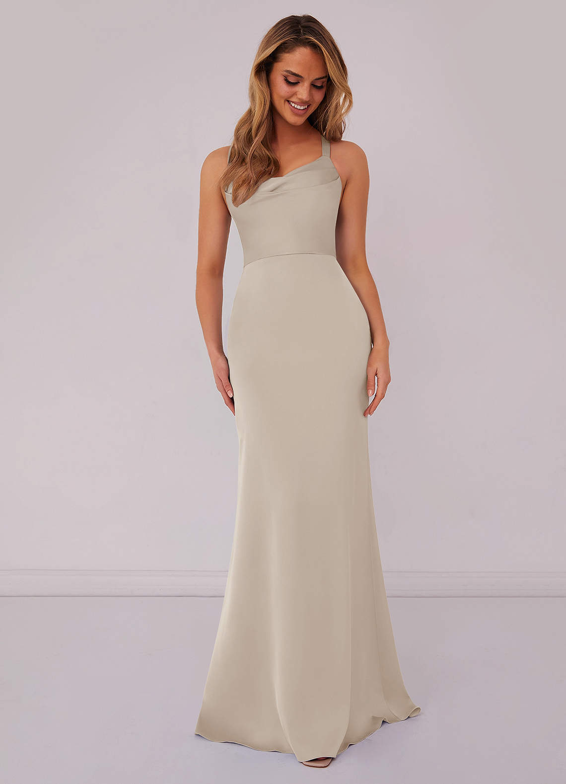 Barbie ♥ Azazie Bridesmaid Dresses Criss Cross Strap Stretch Satin Sheath Dress image1