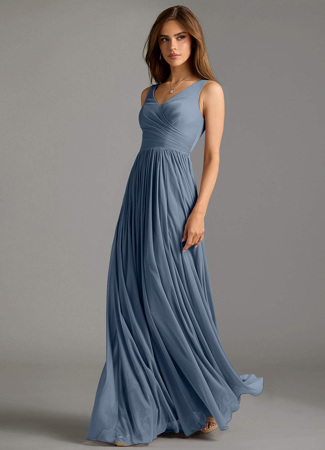 Azazie Keyla Bridesmaid Dresses Twilight A-Line Pleated Mesh Dress image1