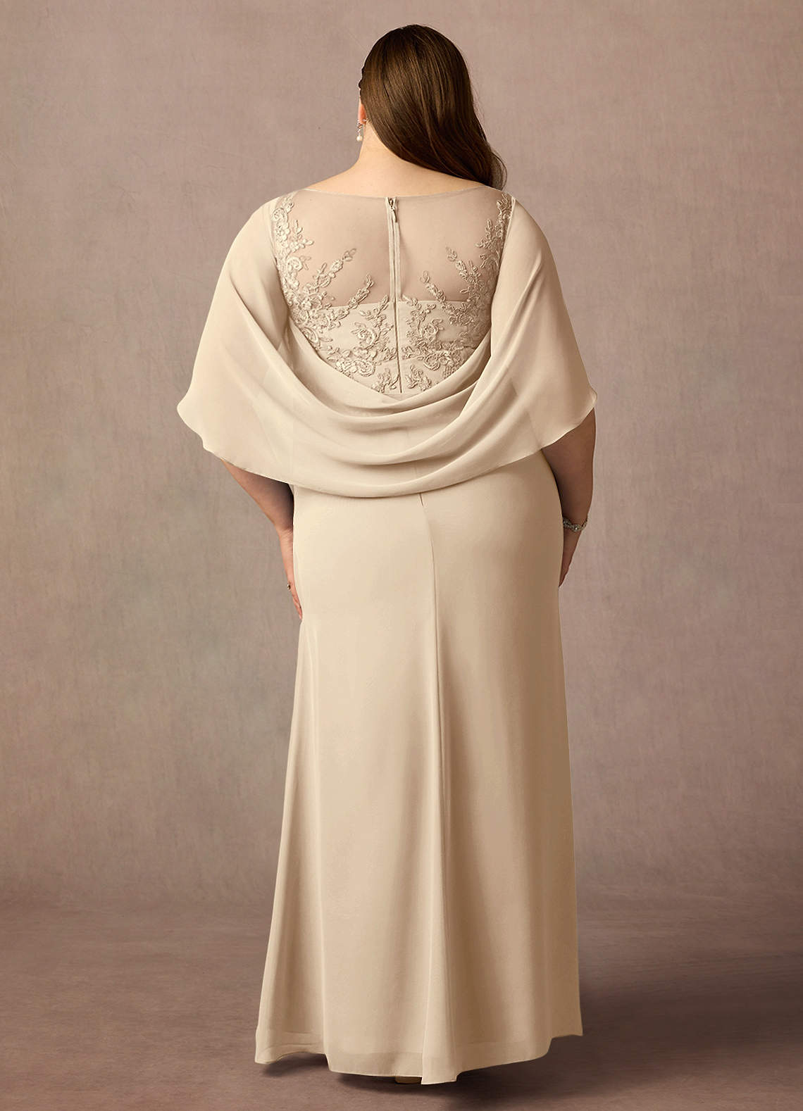 Azazie Hera Mother of the Bride Dresses Champagne A-Line Lace Capelet Chiffon Dress image6
