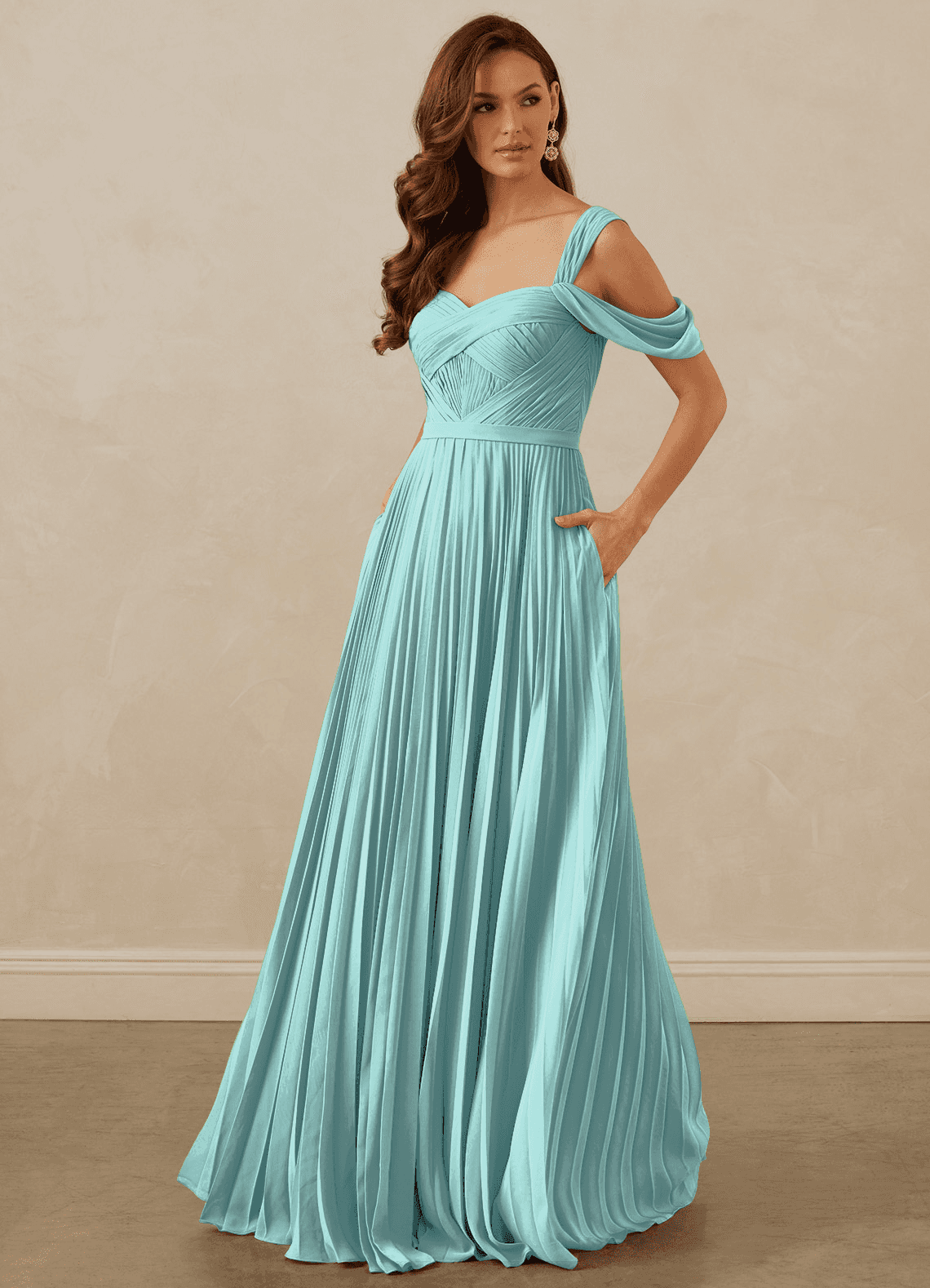Christian Siriano Bridal for Azazie 1013 Bridesmaid Dresses Aqua A-Line Off the Shoulder Chiffon Dress image1