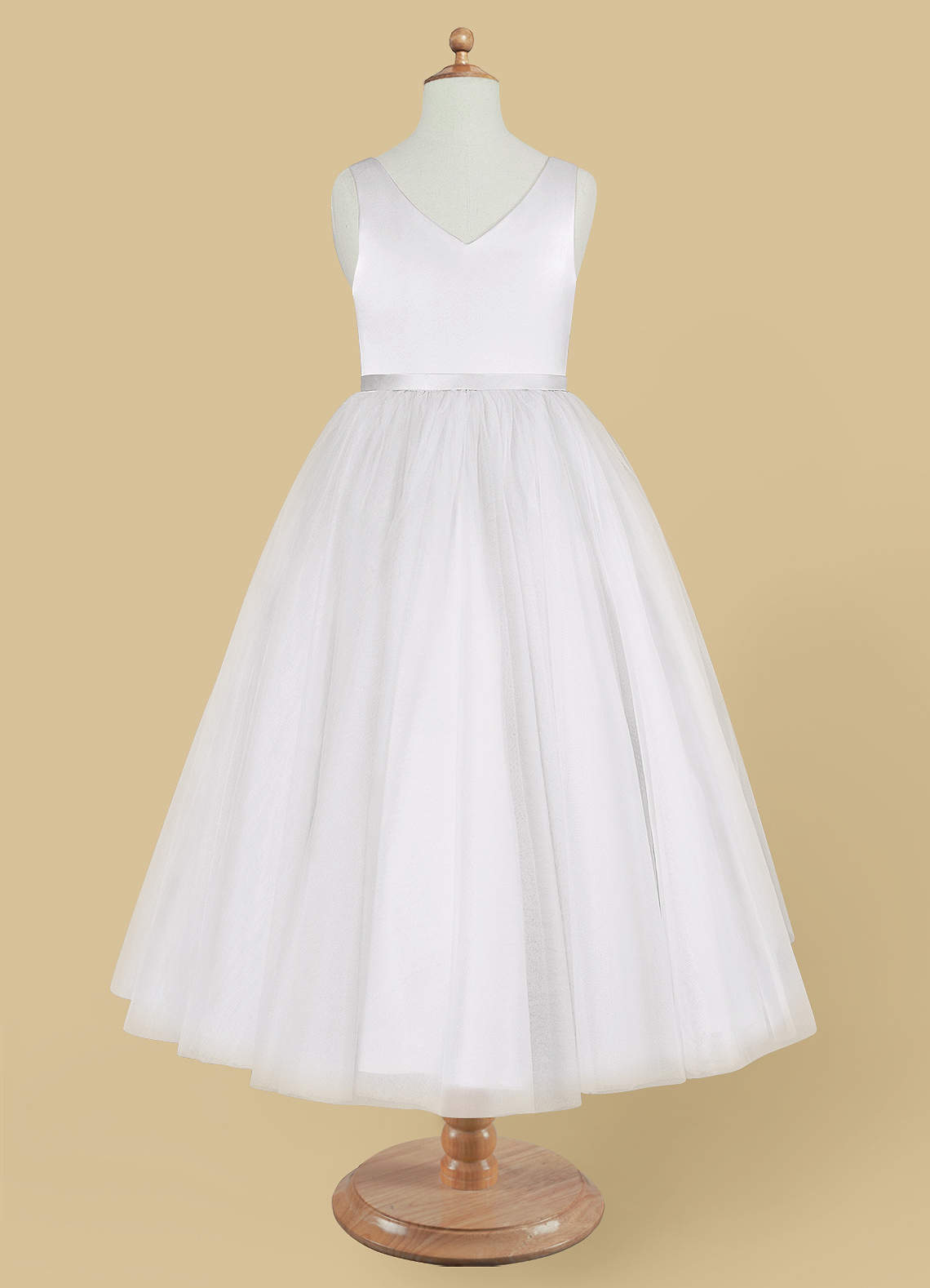 Azazie Marybell Flower Girl Dresses White A-Line Bow Tulle Dress image7