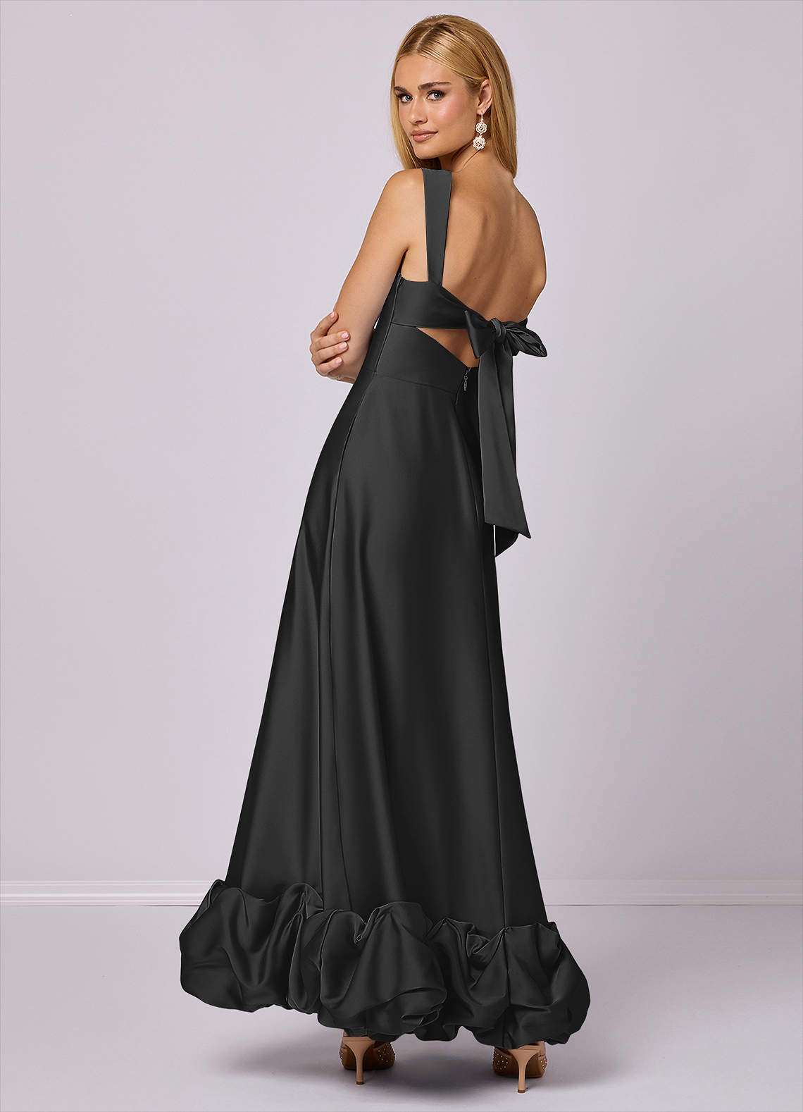 Barbie ♥ Azazie Bridesmaid Dresses A-Line Stretch Satin Ankle-Length Dress with Pockets image3