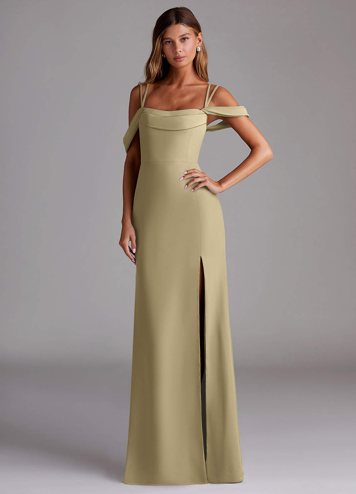 Azazie Callan Bridesmaid Dresses Moss Green Mermaid Pleated Chiffon Convertible Dress image1