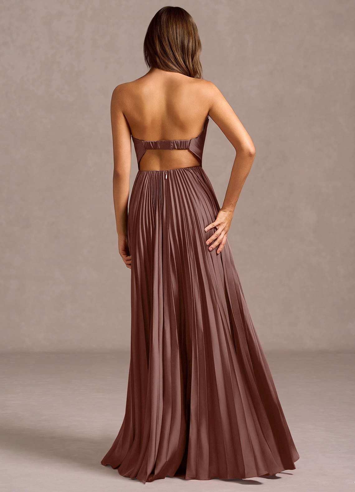 Azazie Plus Size Floor-Length Maxi Dresses A-Line Wedding Guest Formal Dresses Strapless Mocha Coco