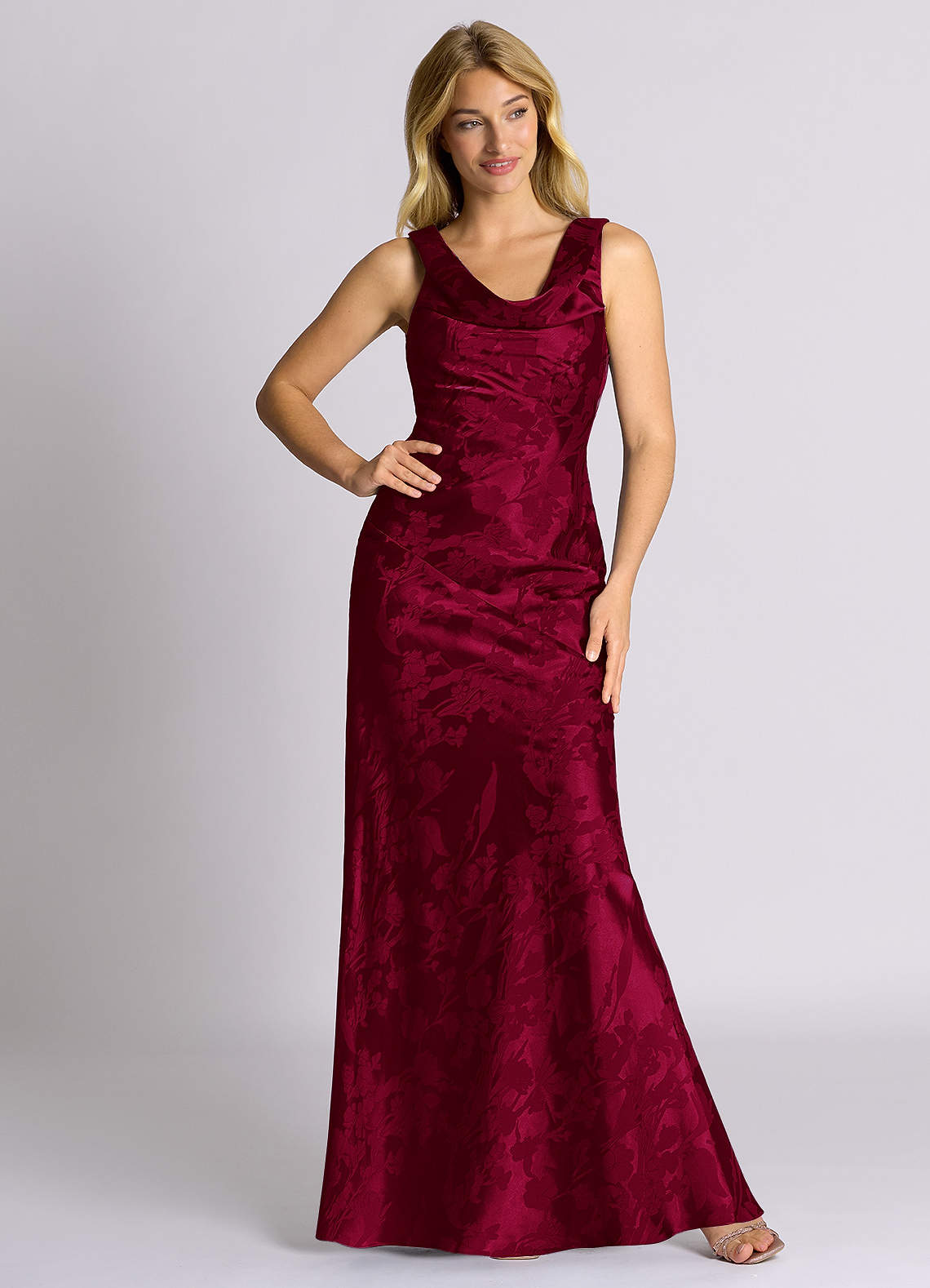 Azazie Rylina 신부 들러리 드레스 인어 절하다 자카드 바닥 길이 드레스 image1