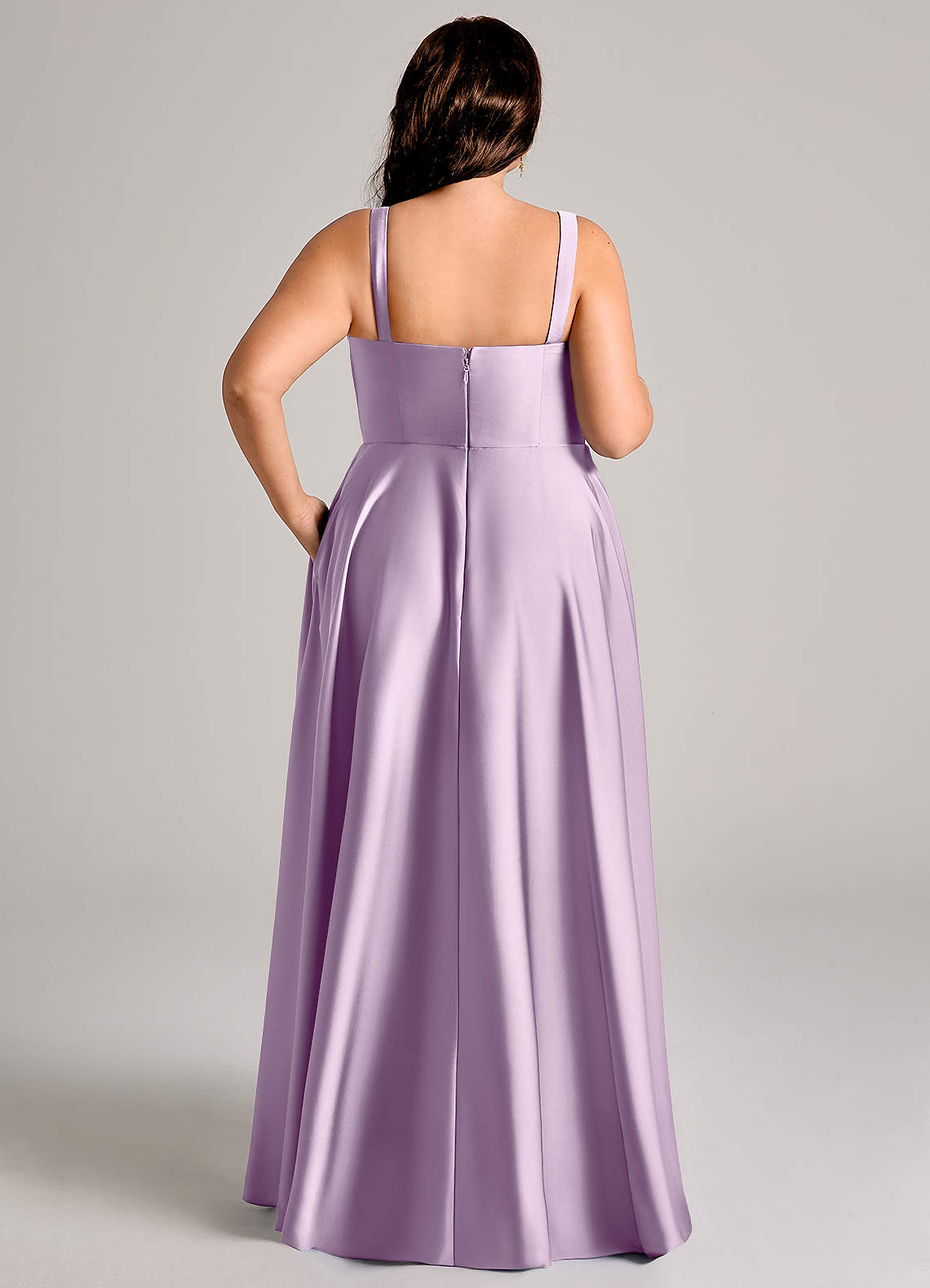 Azazie Shaude Bridesmaid Dresses Frosted Lilac A-Line Pleated Stretch Satin Dress image12