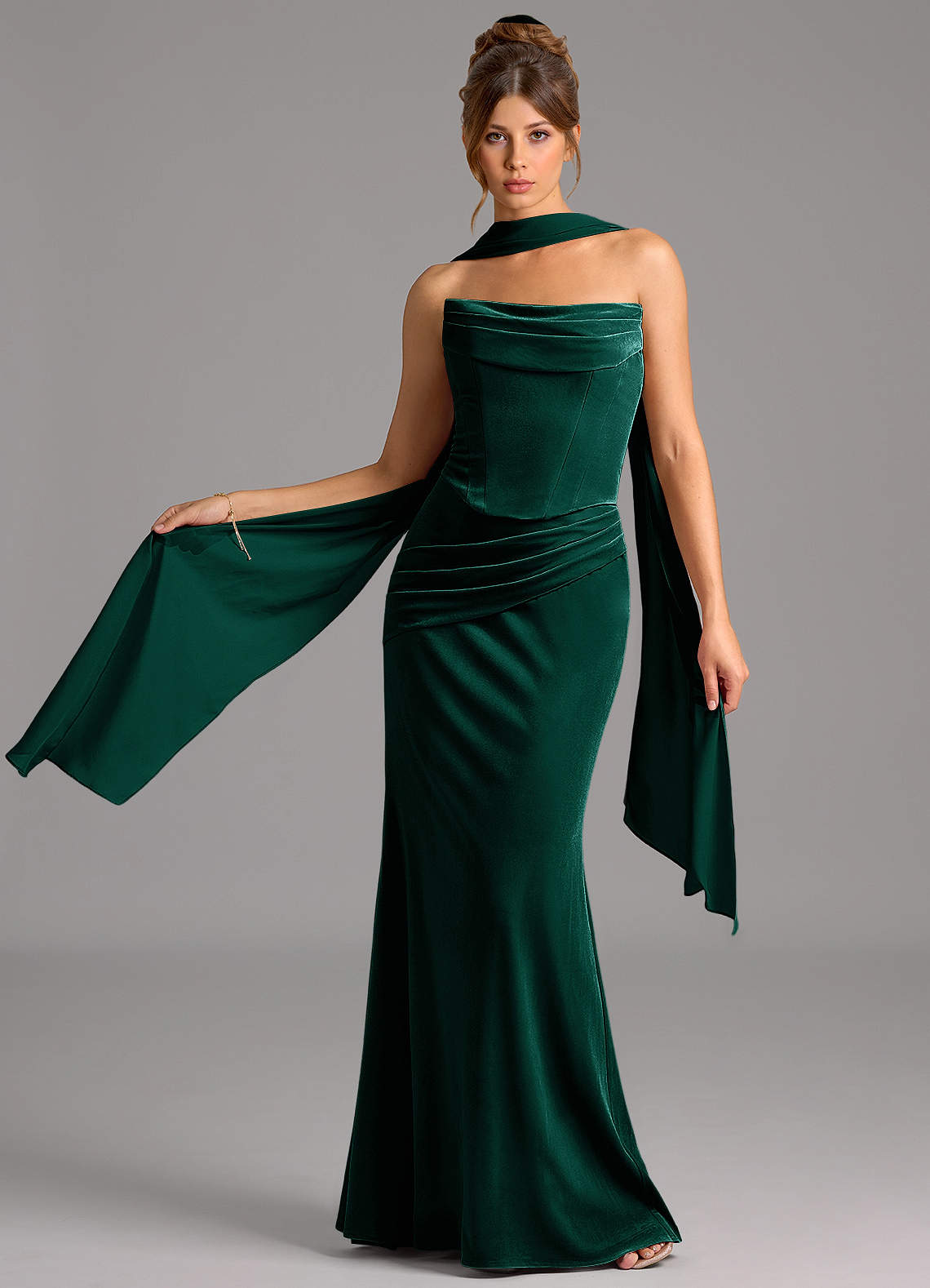 Azazie Sorrel Bridesmaid Dresses Emerald Mermaid Corset Velvet Convertible Dress image1