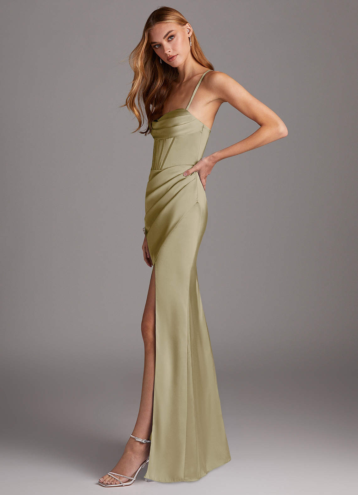 Azazie Brookelle Moss Green Stretch Satin Bridesmaid Dresses | Azazie
