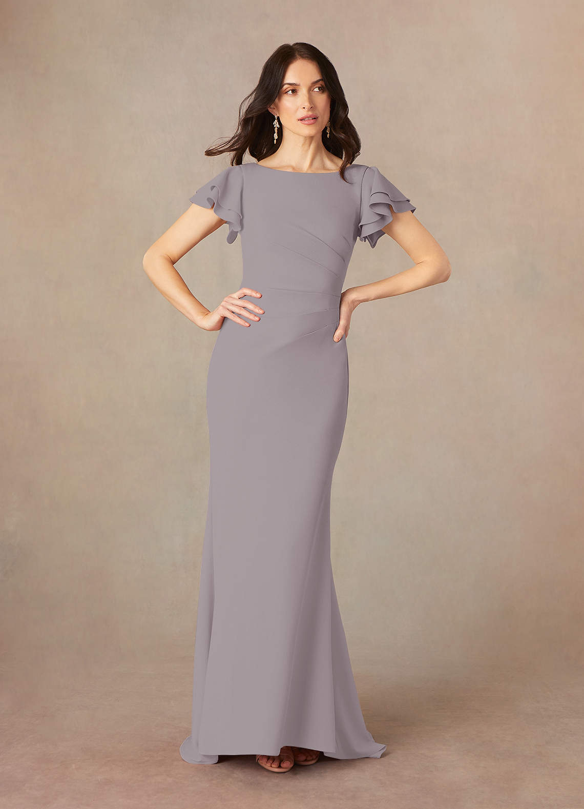 Azazie Peppermint Abiti per la Madre della Sposa Abito Sirena in Crepe Elasticizzato Increspato con Scollo a U Dusk image1