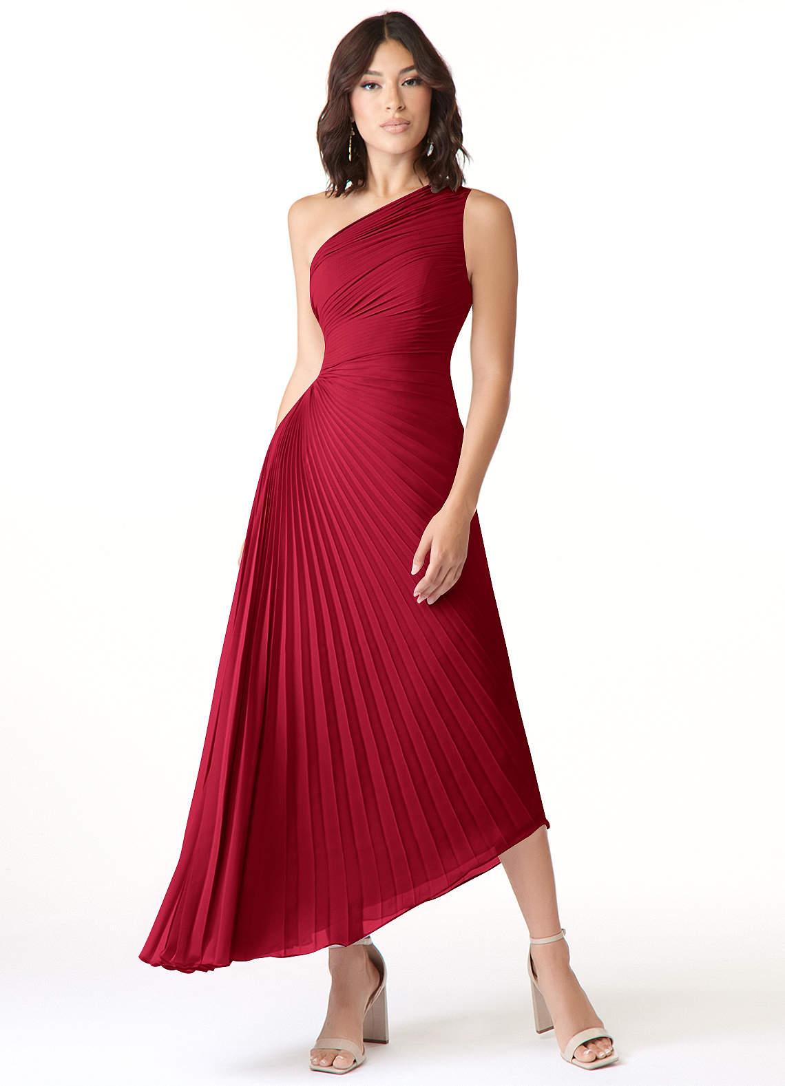 Azazie Kirra Bridesmaid Dresses Scarlet A-Line One Shoulder Chiffon Dress image1