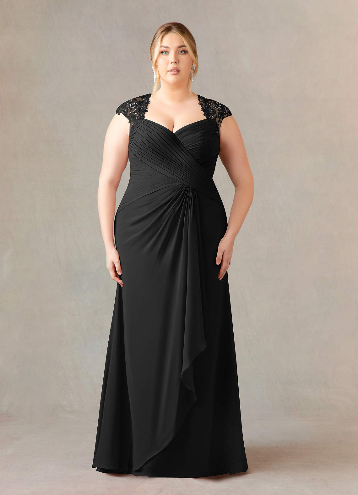 Azazie Birdie Mother of the Bride Dresses Black A-Line Queen Anne Sequins Chiffon Dress image1