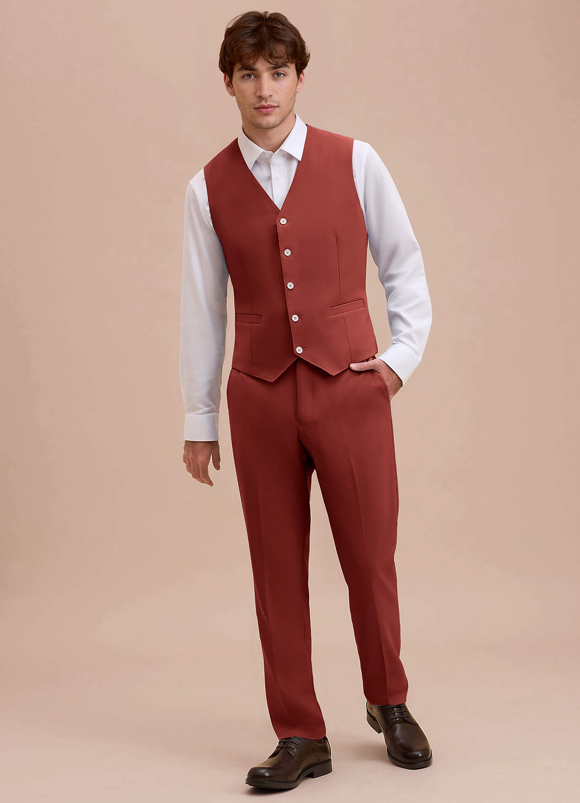 front Ethan Terracotta Refined Weave Suit Vest