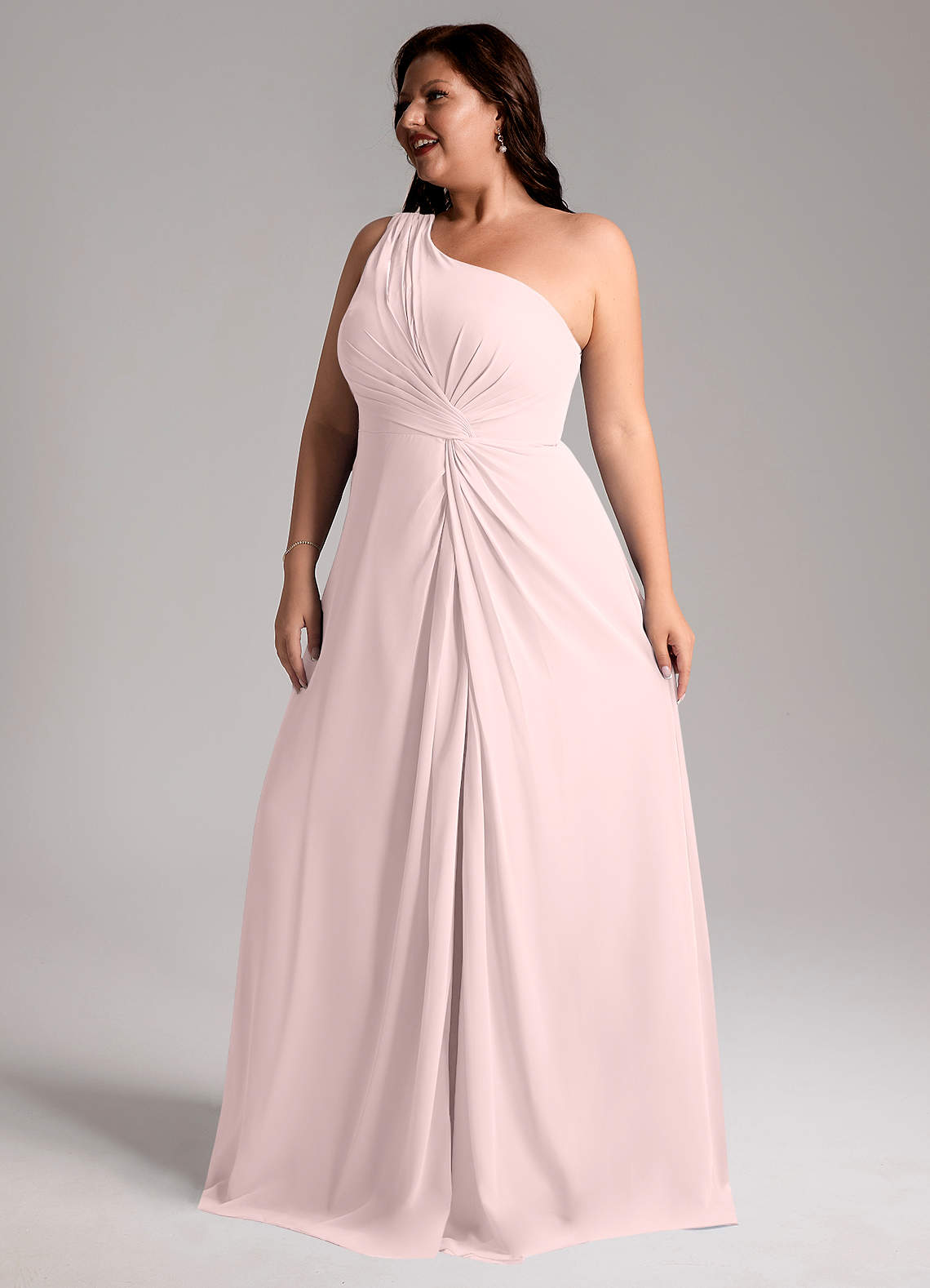 Azazie Brooke Bridesmaid Dresses Blushing Pink A-Line One Shoulder Chiffon Dress image12