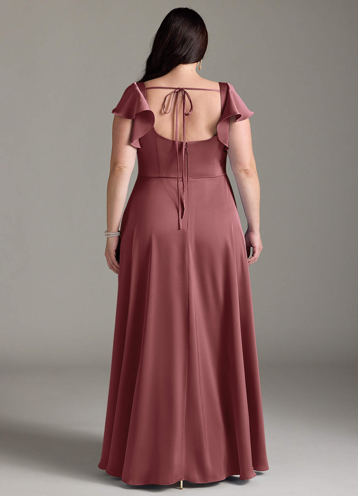 Azazie Bondi Bridesmaid Dresses Amethyst A-Line Bow Stretch Satin Dress image7