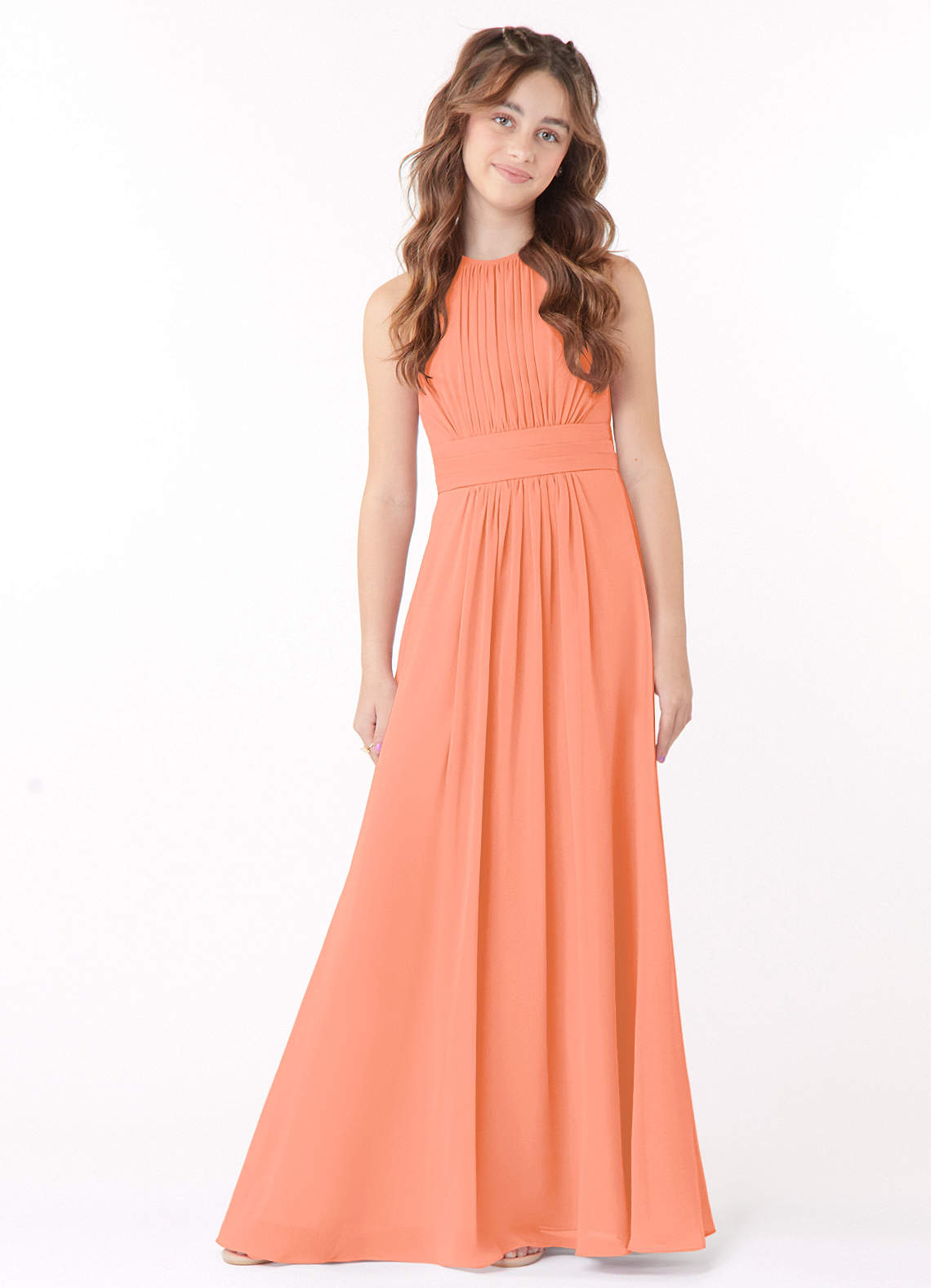 Azazie Bonnie Junior Sunset A-Line Pleated Chiffon Dress image1