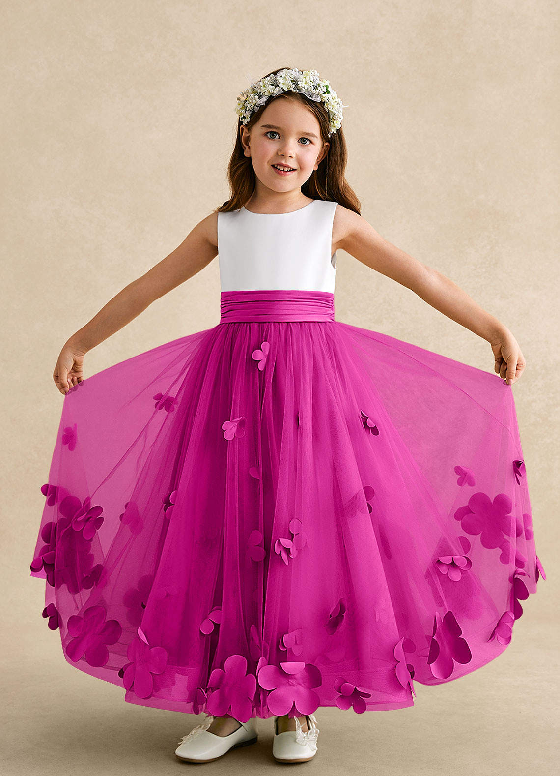 Azazie Vi Blumenmädchenkleider A-Linie ärmellos Tüll Kleid Fuchsia image4