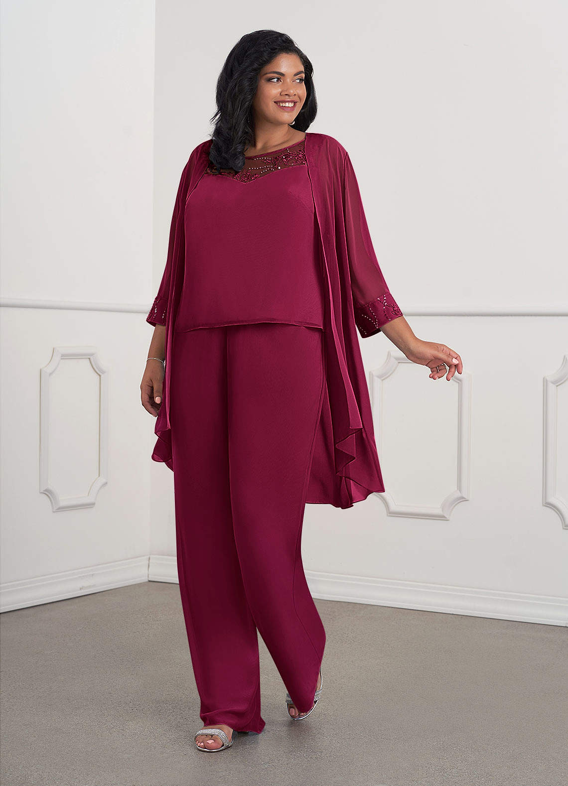 Azazie Maura Mère de la mariée Robes Robe Combinaison/Tailleur Pantalon en Mousseline de soie Sequins Bourgogne image1