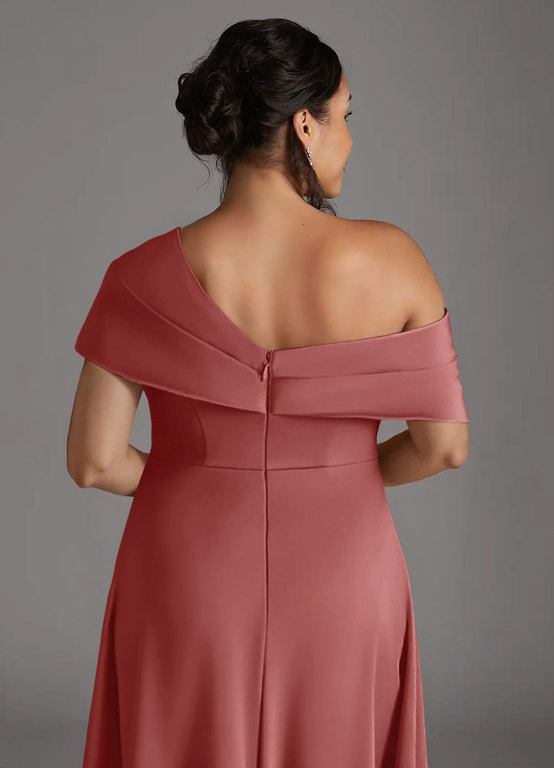 Azazie Milton Mother of the Bride Dresses Antique Rose A-Line Pleated Stretch Satin Dress image9
