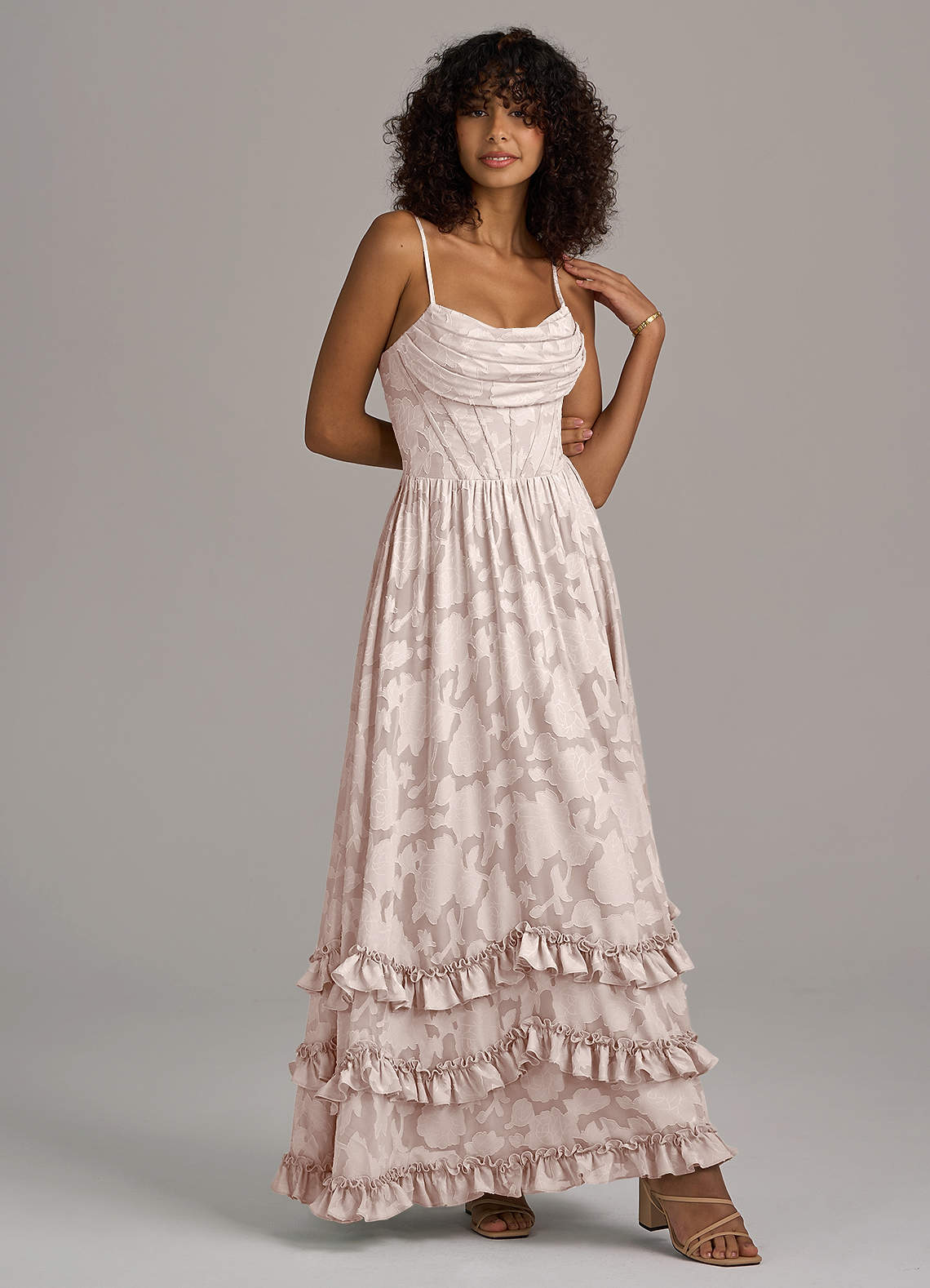 black pink bridesmaid dresses A-line Pink Midi Lace Bridesmaid Dresses main image 0